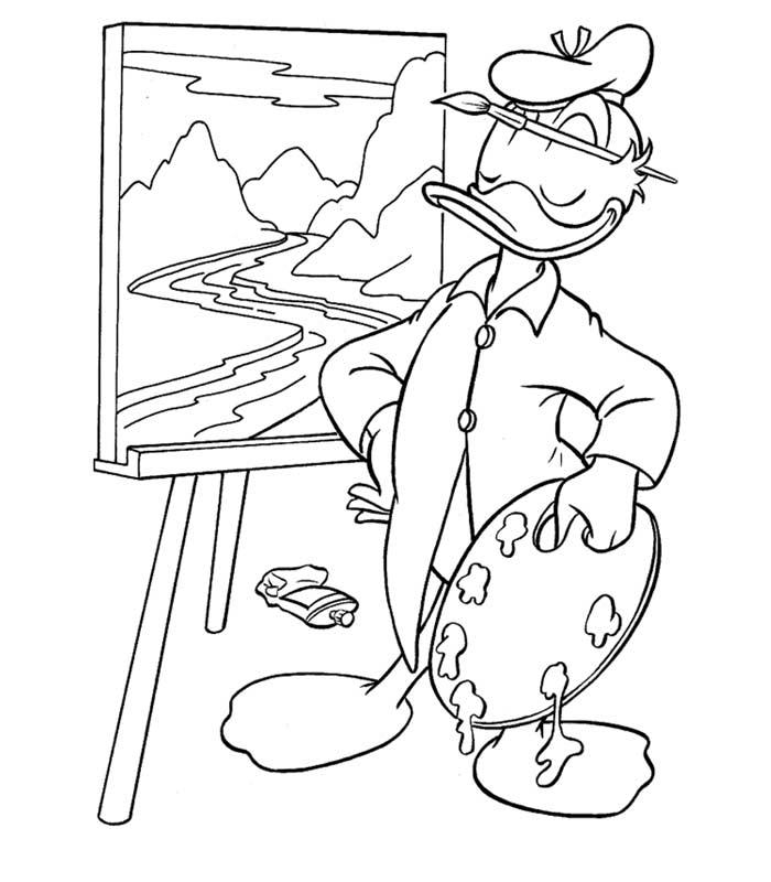 coloriage donald artiste peintre